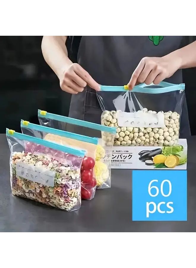 60pcs Heavy Duty Freezer Zipper Food Storage Bags Set Large Medium Small Airtight - Image 1